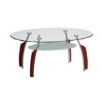 Custom oval glass center table with wooden legs for modern living rooms in Chennai.